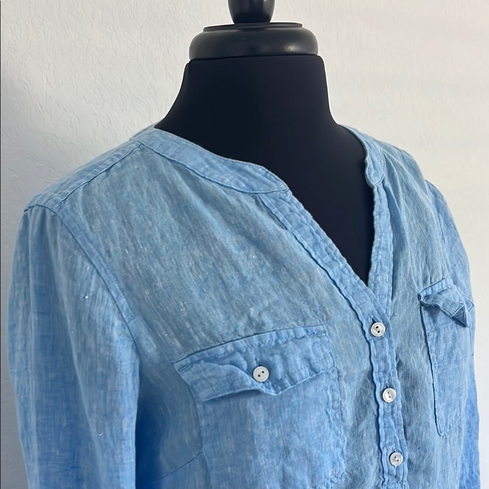 Talbots Sky Blue Linen Blouse - Picture 3 of 14